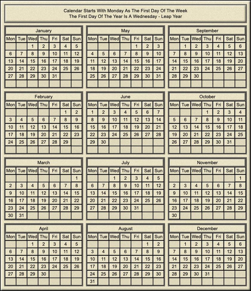 Calendar Year Of Wednesday Leap Year Calendar Year Of Wednesday Leap Year