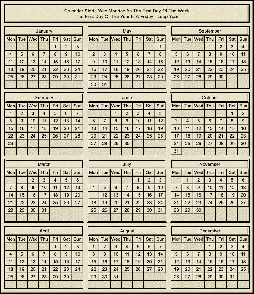 Calendar Year Of Friday Leap Year Calendar Year Of Friday Leap Year