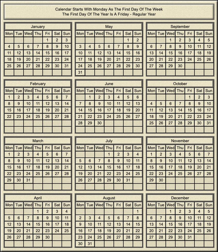 Calendar Year Of Friday