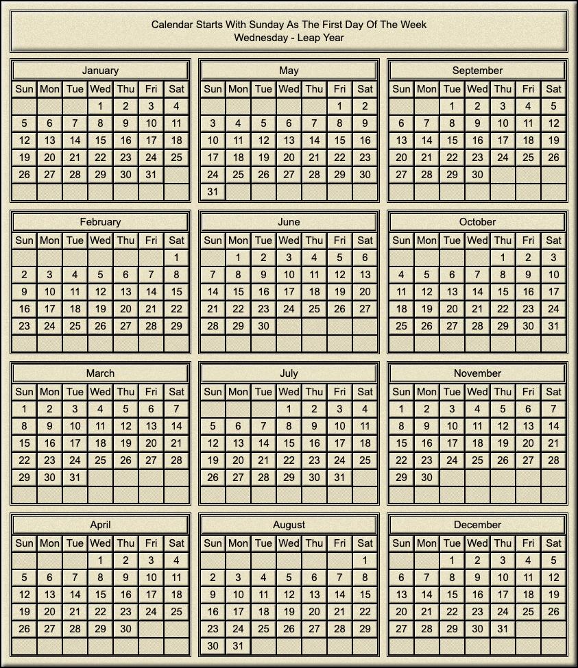 Calendar Year Of Wednesday Leap Year Calendar Year Of Wednesday Leap Year