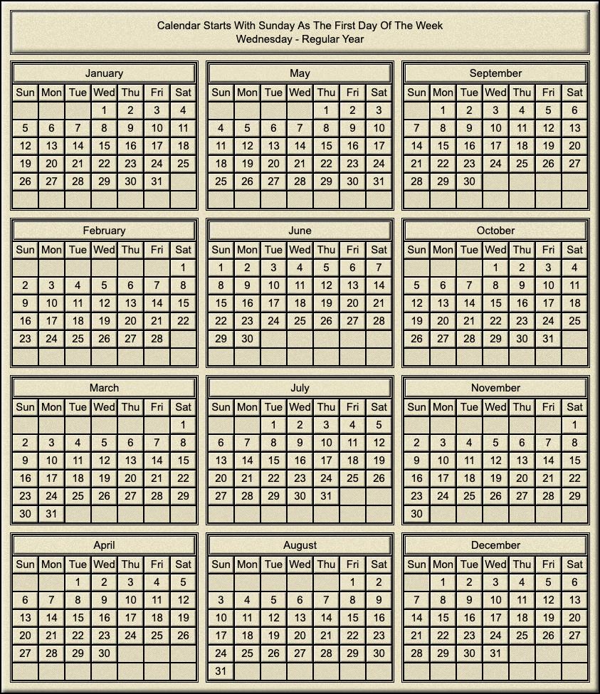 Calendar Year Of Wednesday