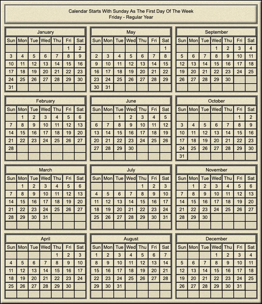 Calendar Year Of Friday