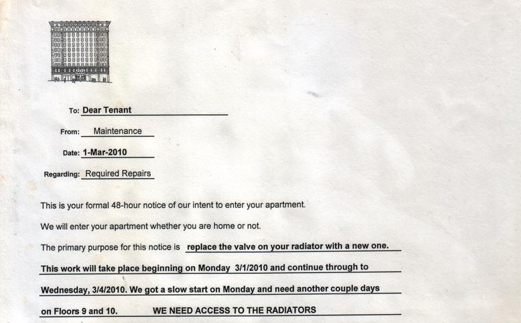Notice Of Entry / Required Repairs