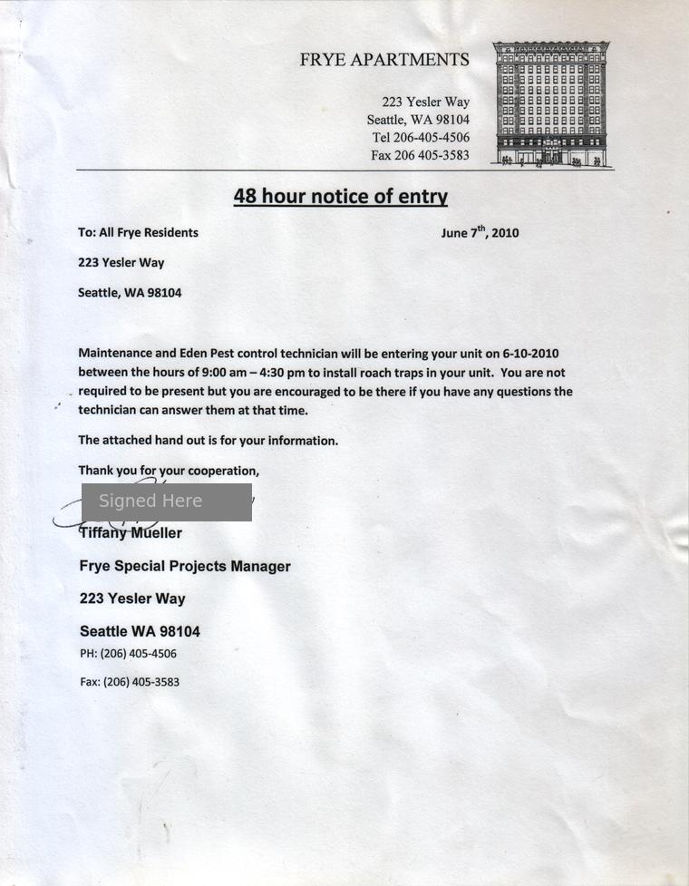 Notice Of Entry / Inspection - Eden Pest Control