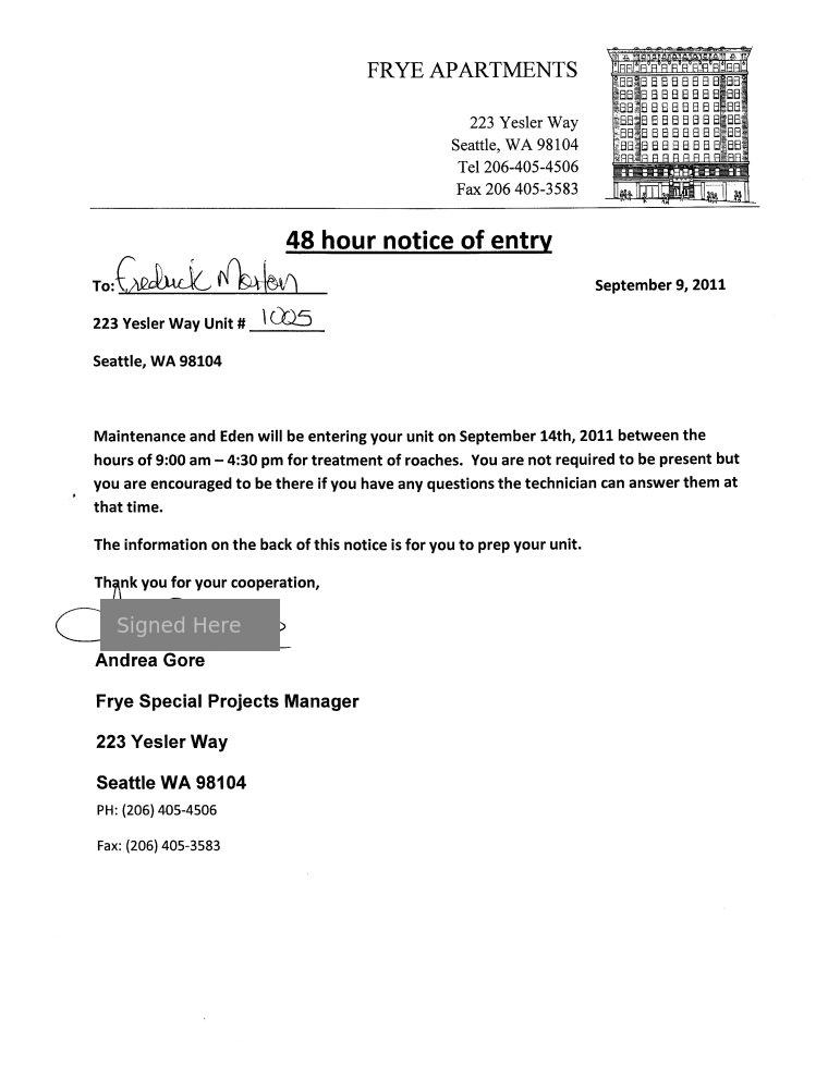 Notice Of Entry / Inspection - Eden Page 1