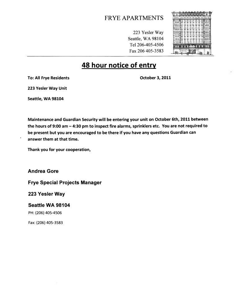 Notice Of Entry / Fire Alarms