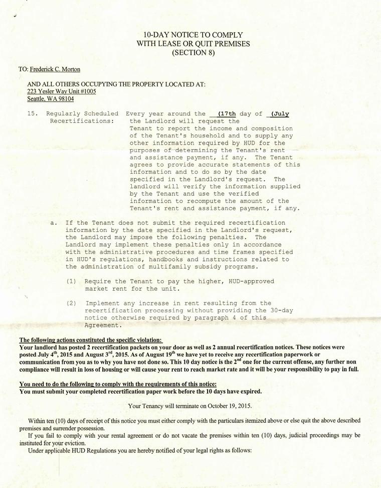10 Day Notice About Recertification Second One Page 1