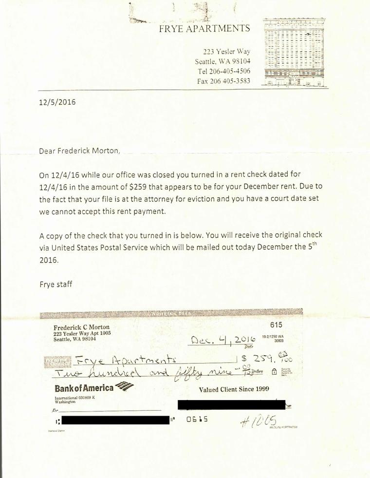 Frye Criminal Refusal Of My Rent Check