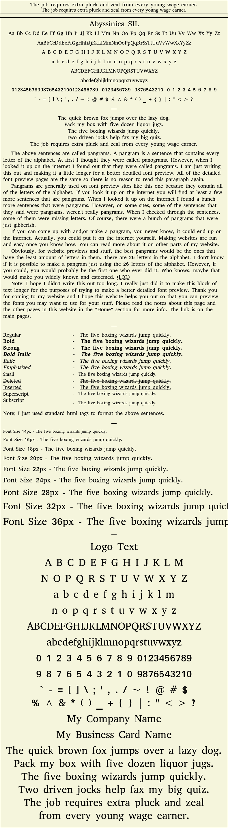 Detailed Picture Preview of The Font - Abyssinica SIL