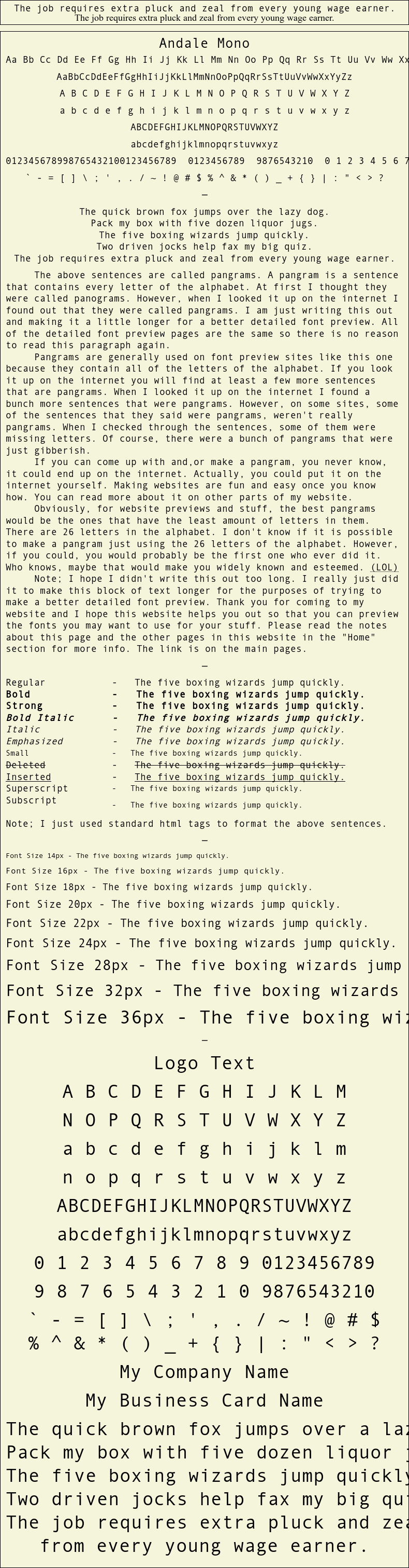 Detailed Picture Preview of The Font - Andale Mono