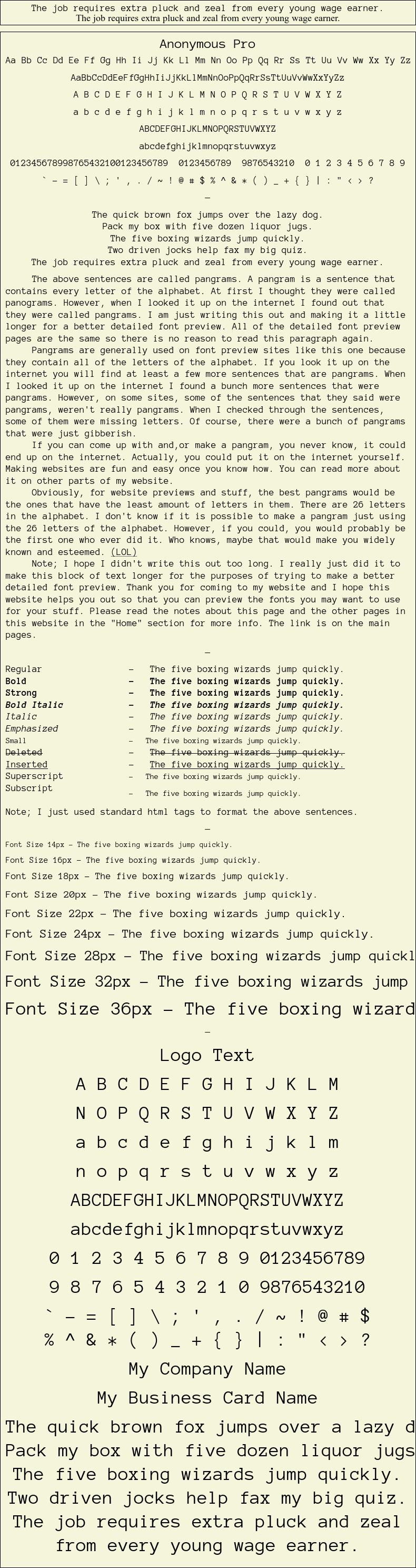 Detailed Picture Preview of The Font - Anonymous Pro