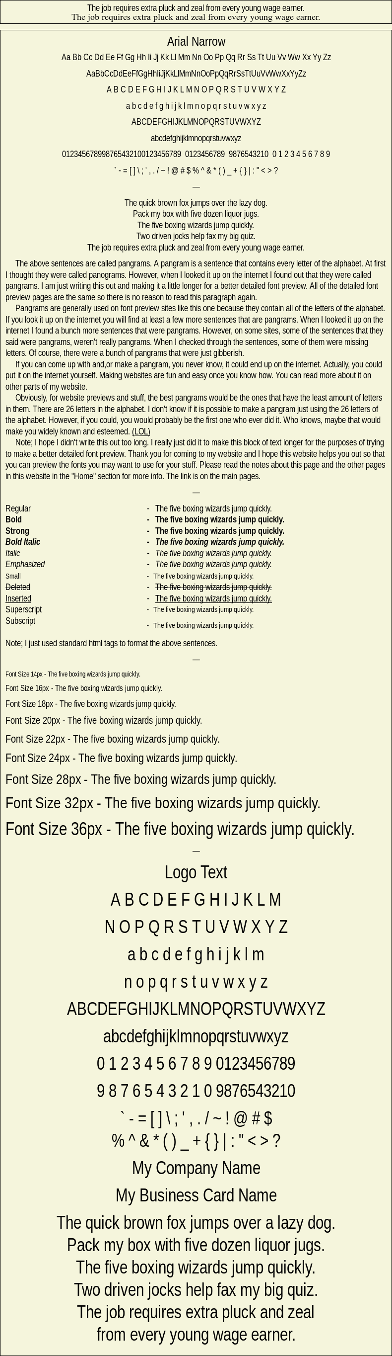 Detailed Picture Preview of The Font - Arial Narrow