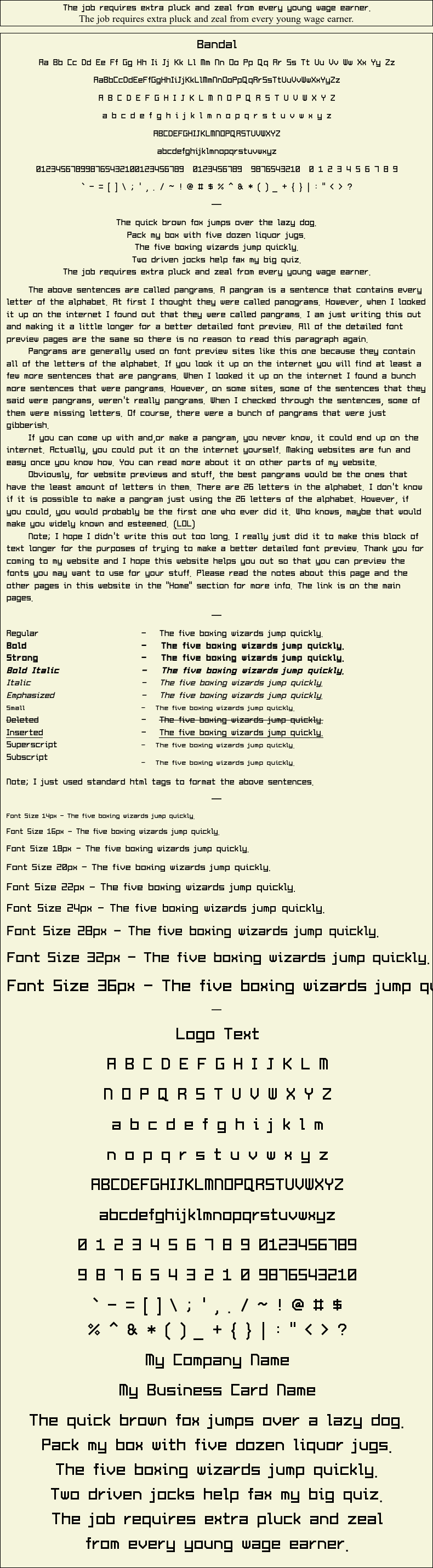 Detailed Picture Preview of The Font - Bandal