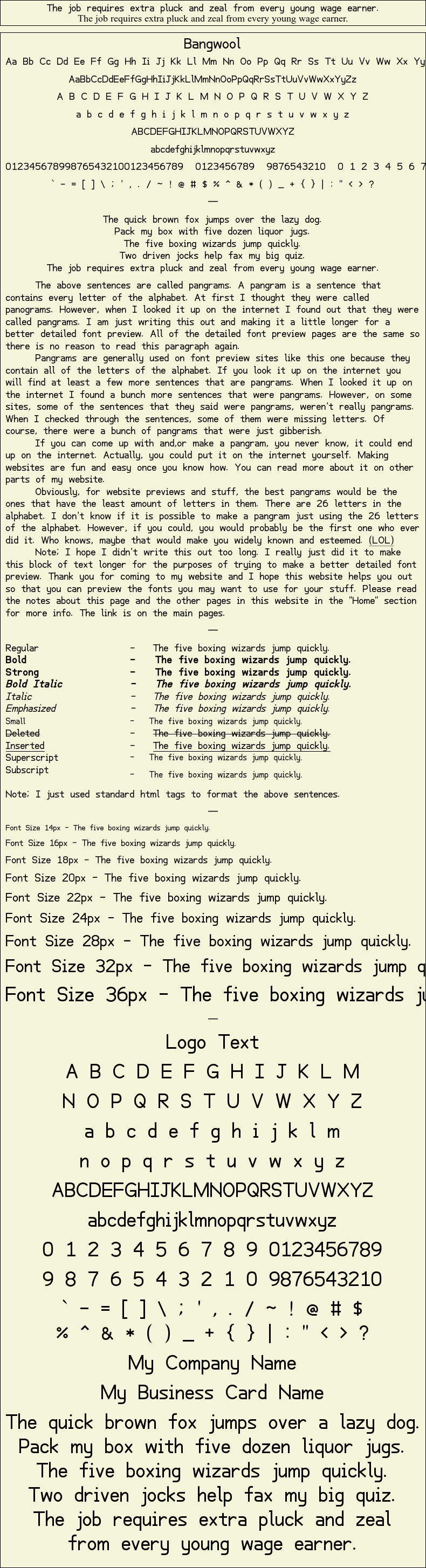 Detailed Picture Preview of The Font - Bangwool