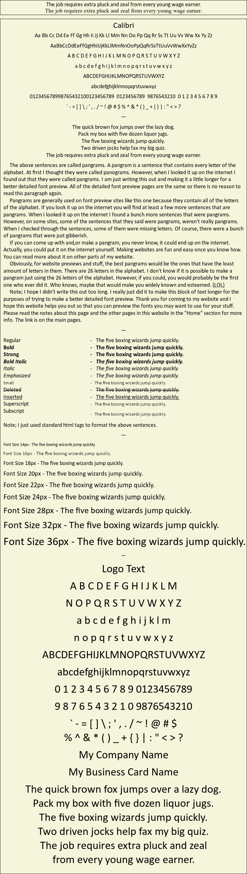 Detailed Picture Preview of The Font - Calibri