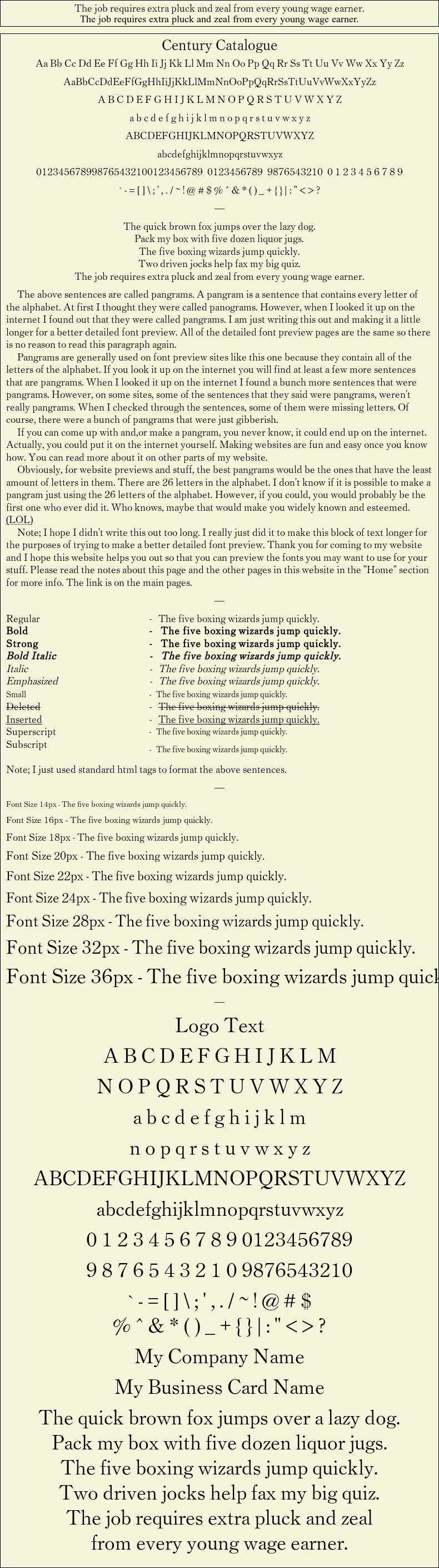 Detailed Picture Preview of The Font - Century Catalogue