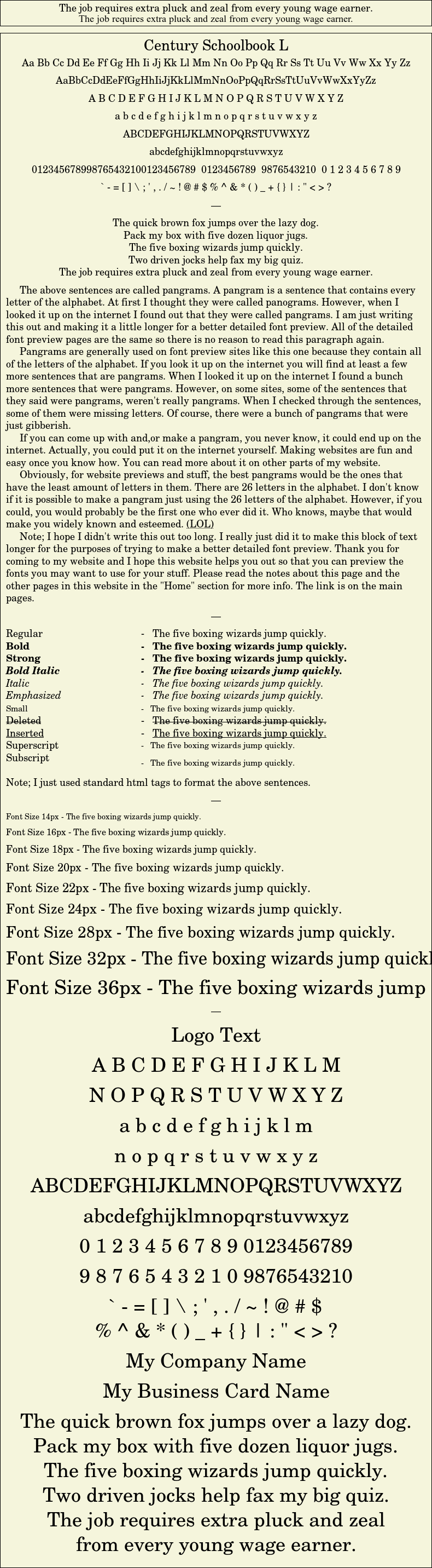 Detailed Picture Preview of The Font - Century Schoolbook L