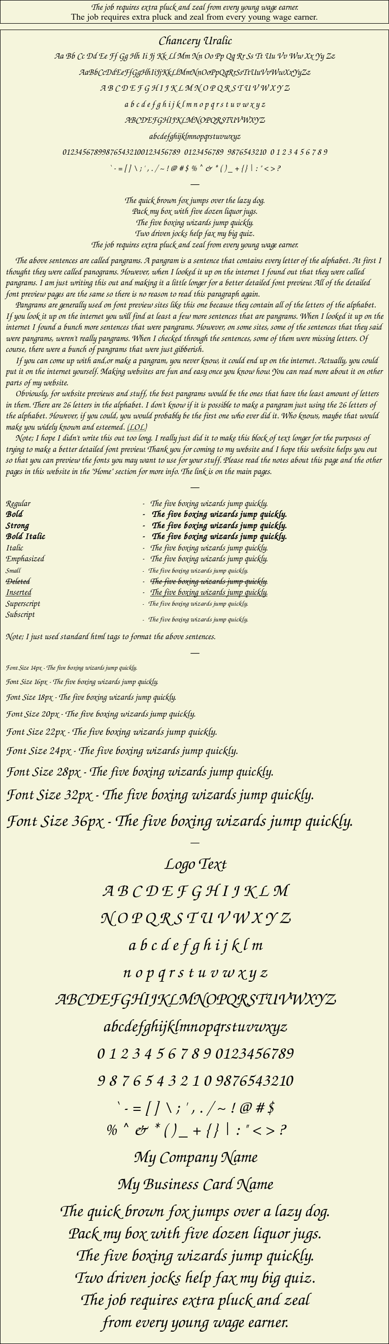 Detailed Picture Preview of The Font - Chancery Uralic