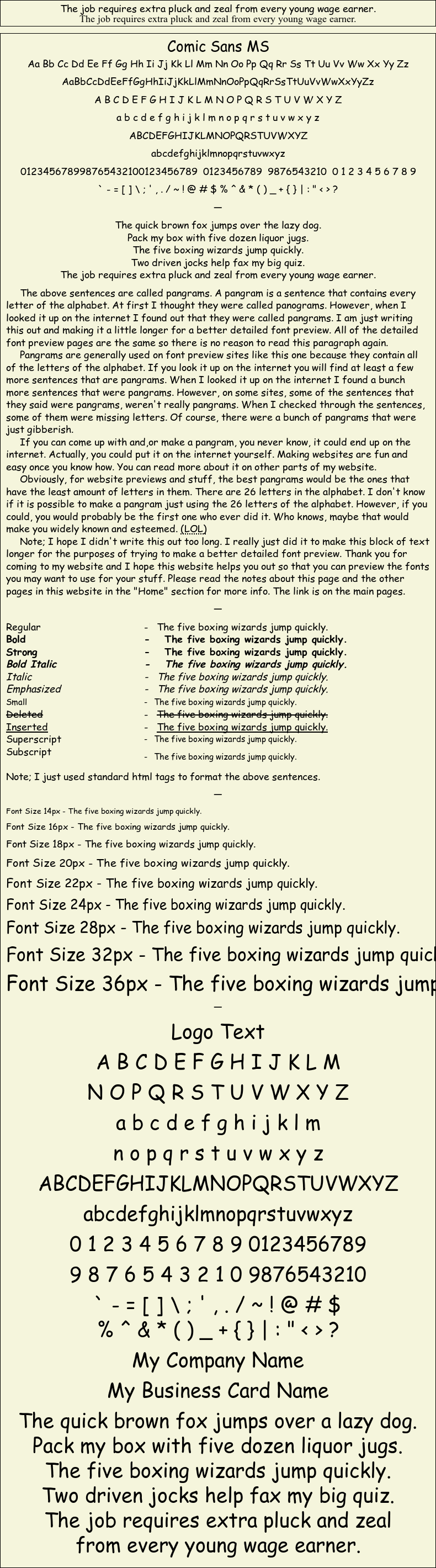 Detailed Picture Preview of The Font - Comic Sans MS