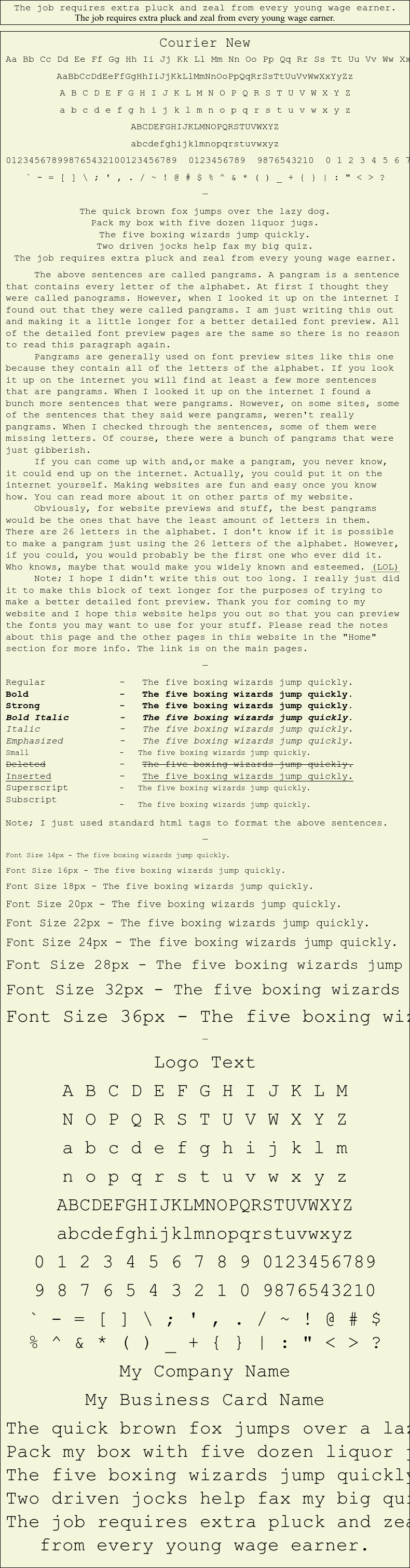 Detailed Picture Preview of The Font - Courier New