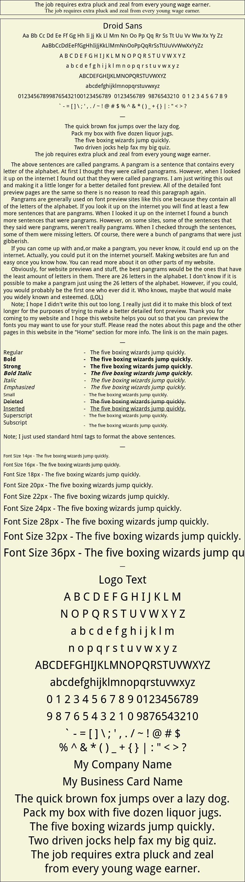 Detailed Picture Preview of The Font - Droid Sans