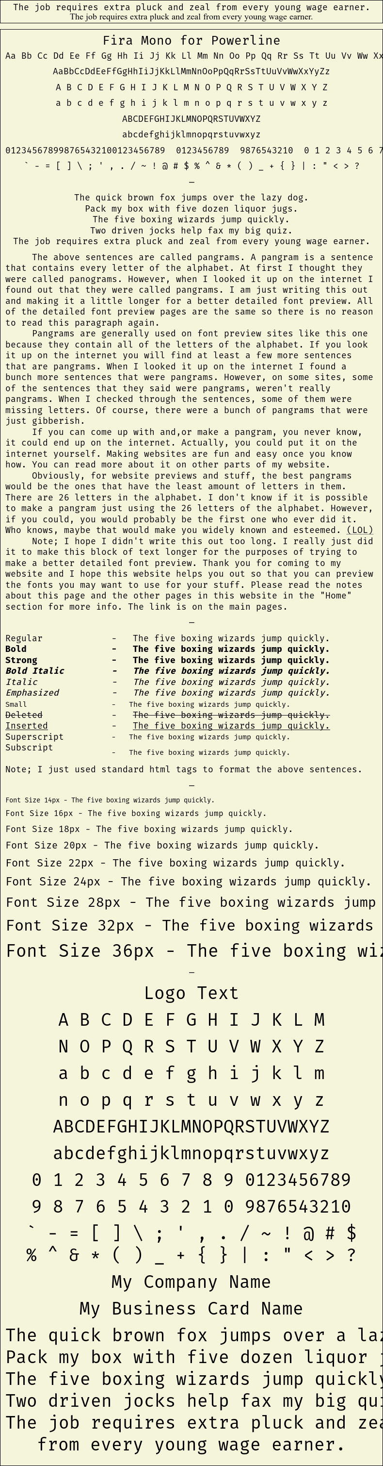 Detailed Picture Preview of The Font - Fira Mono for Powerline