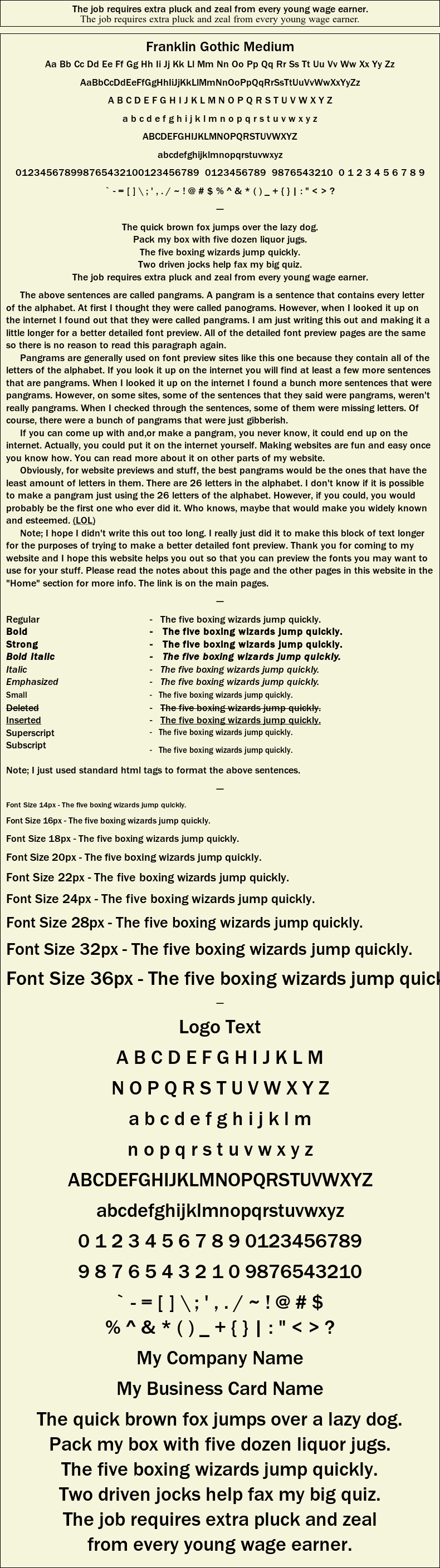 Detailed Picture Preview of The Font - Franklin Gothic Medium