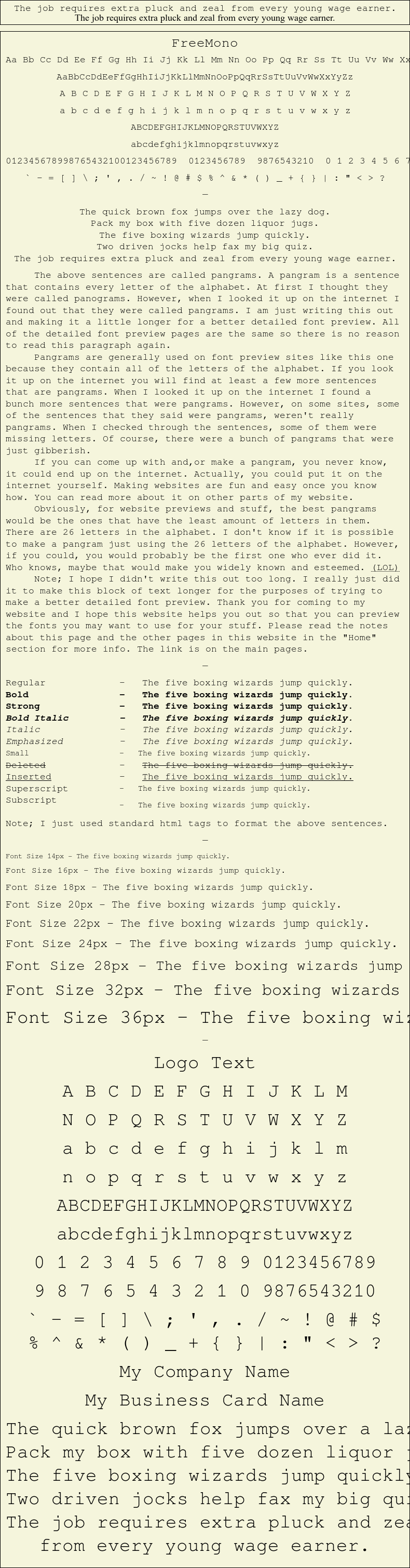 Detailed Picture Preview of The Font - FreeMono