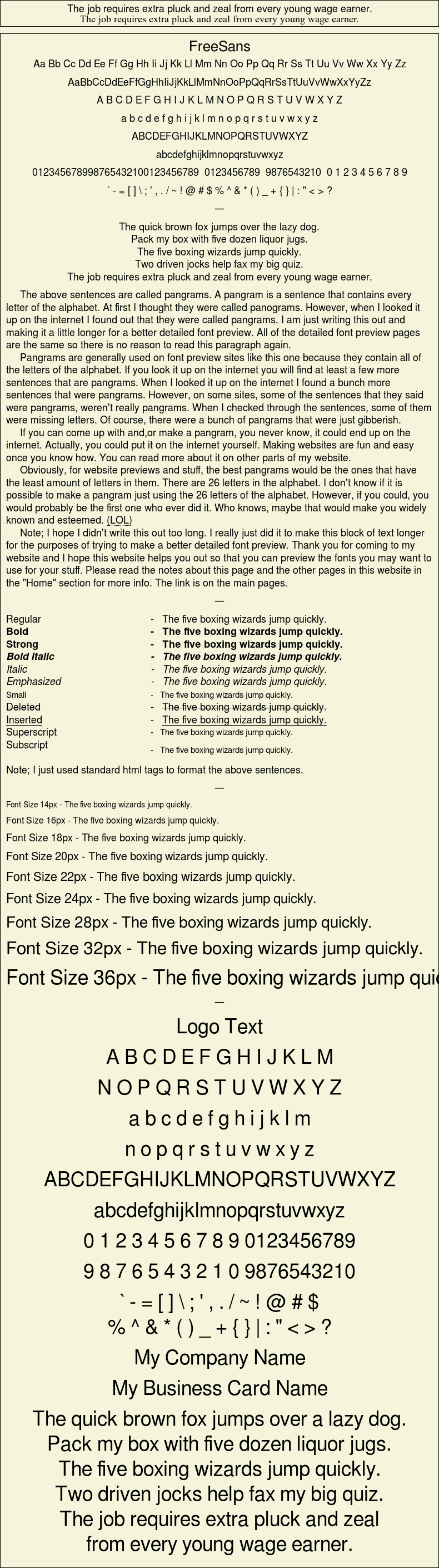 Detailed Picture Preview of The Font - FreeSans
