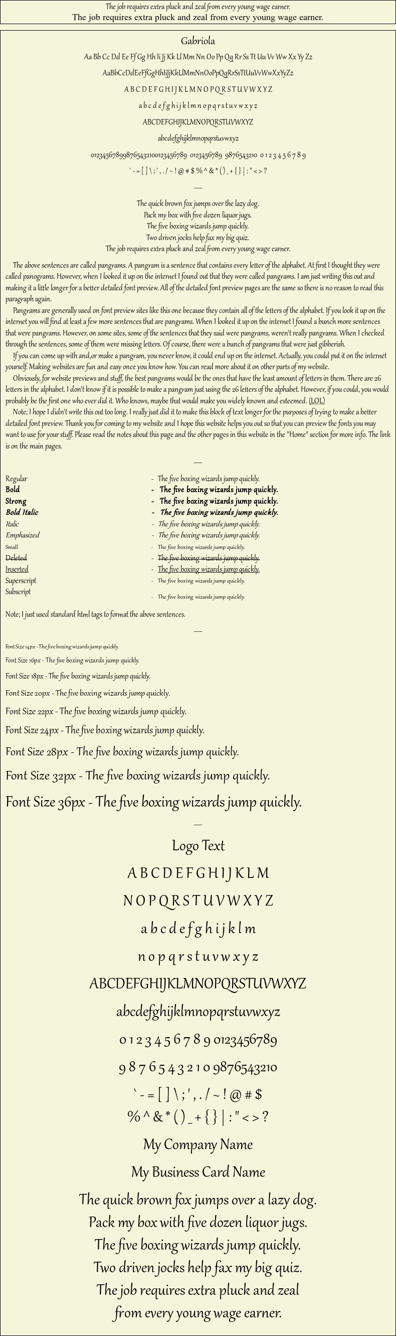 Detailed Picture Preview of The Font - Gabriola