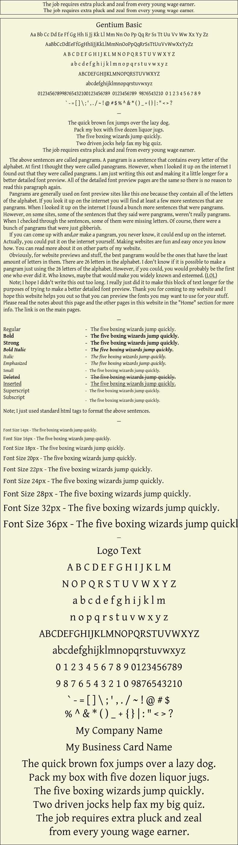 Detailed Picture Preview of The Font - Gentium Basic