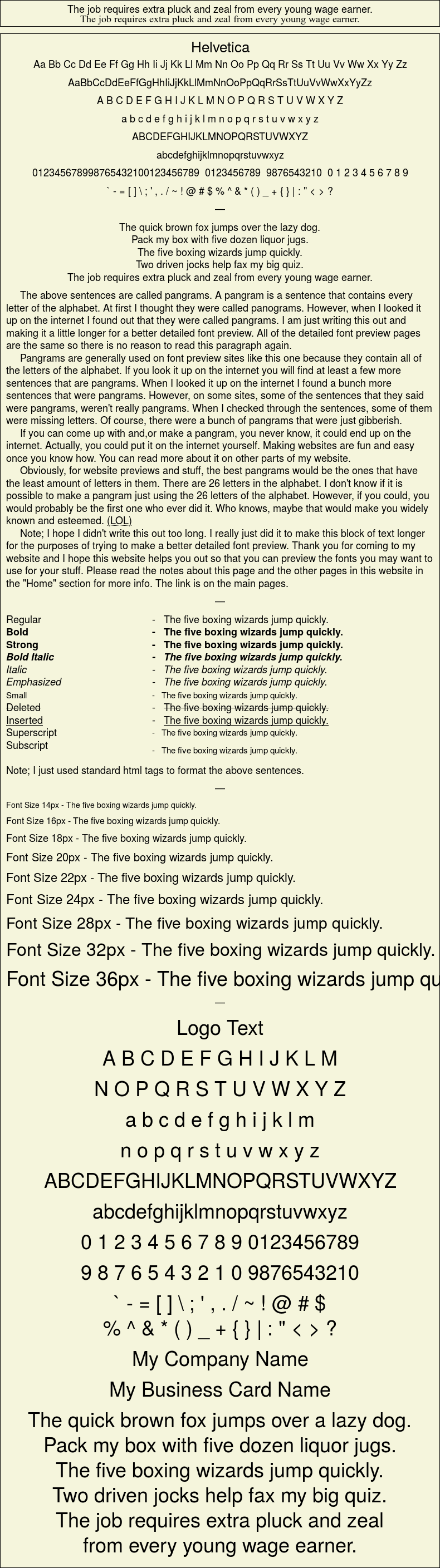 Detailed Picture Preview of The Font - Helvetica