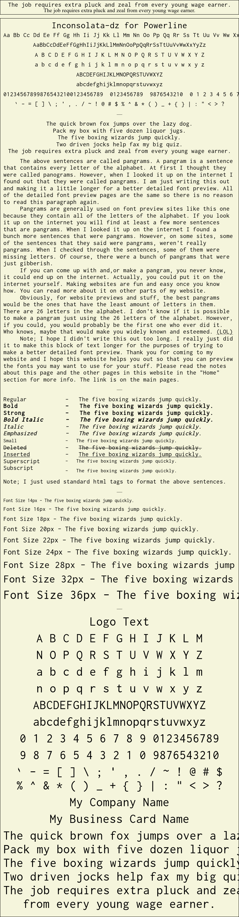 Detailed Picture Preview of The Font - Inconsolata-dz for Powerline