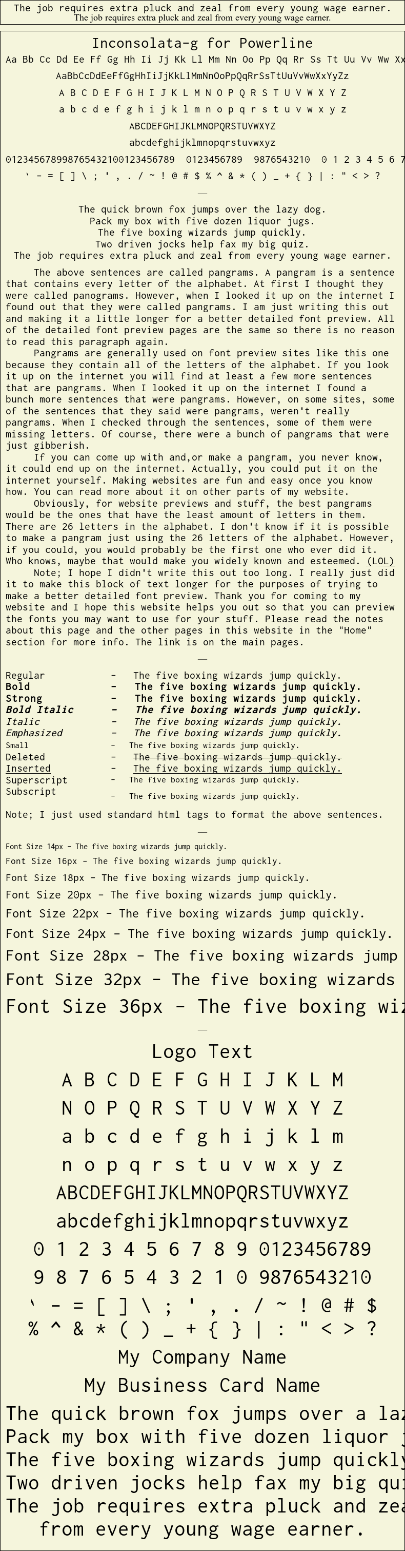 Detailed Picture Preview of The Font - Inconsolata-g for Powerline