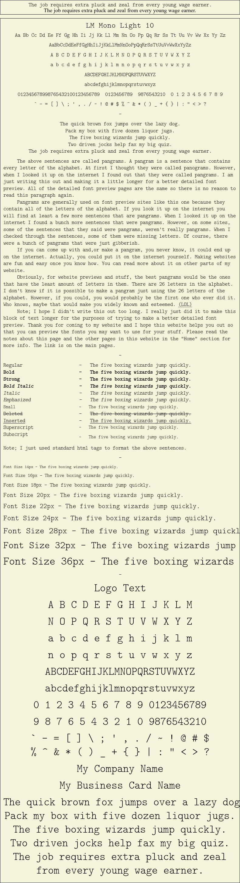 Detailed Picture Preview of The Font - LM Mono Light 10