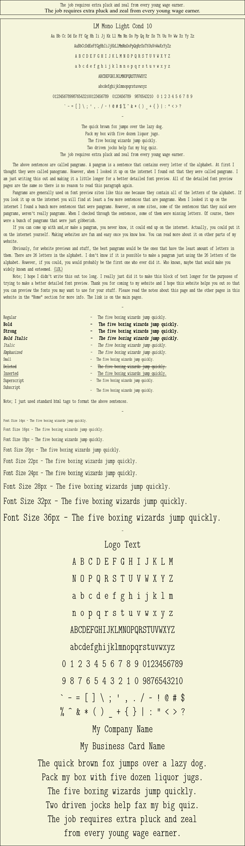 Detailed Picture Preview of The Font - LM Mono Light Cond 10