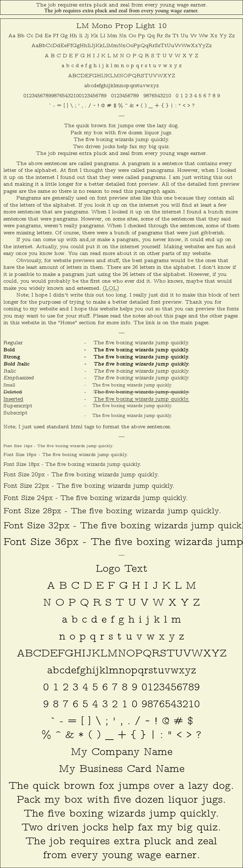 Detailed Picture Preview of The Font - LM Mono Prop Light 10