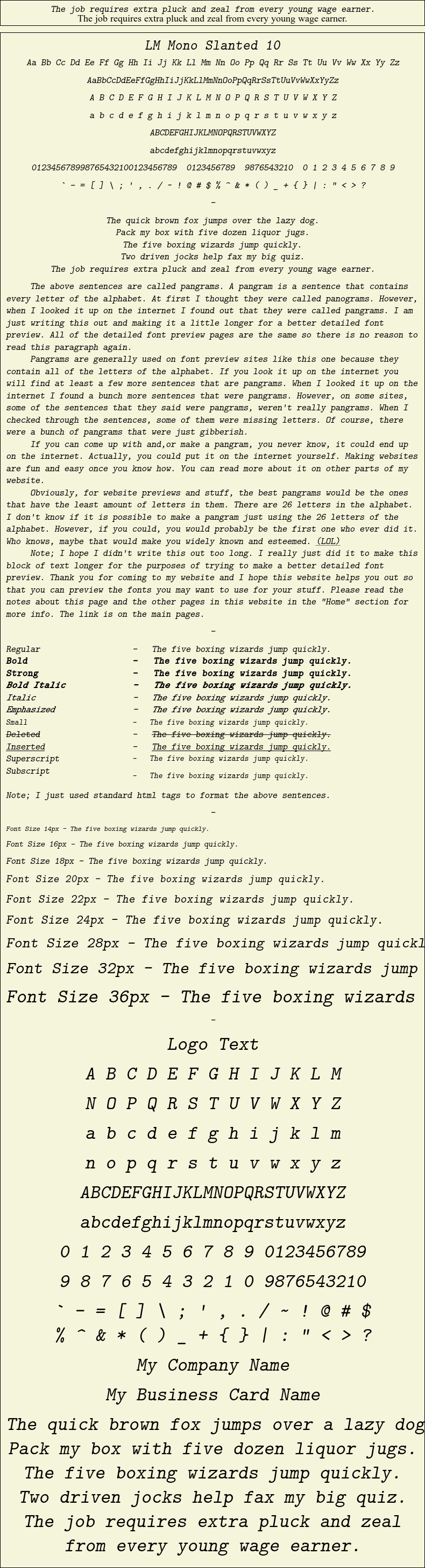 Detailed Picture Preview of The Font - LM Mono Slanted 10