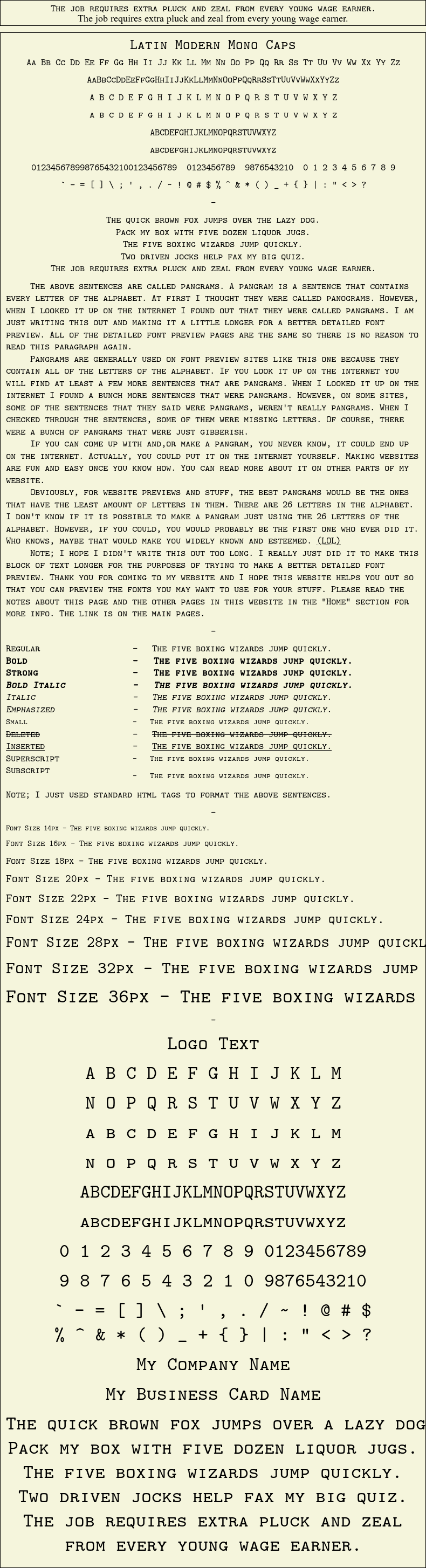 Detailed Picture Preview of The Font - Latin Modern Mono Caps