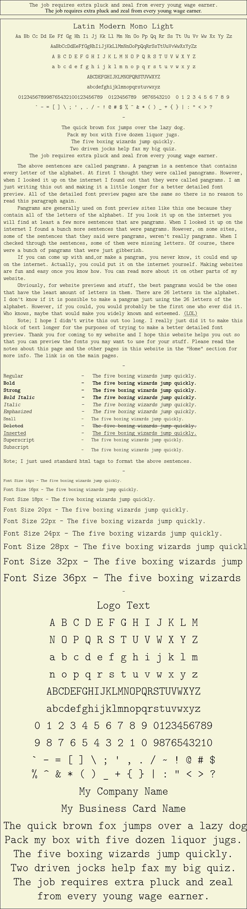 Detailed Picture Preview of The Font - Latin Modern Mono Light