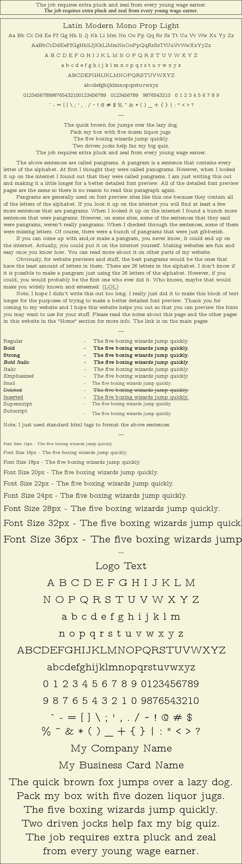 Detailed Picture Preview of The Font - Latin Modern Mono Prop Light