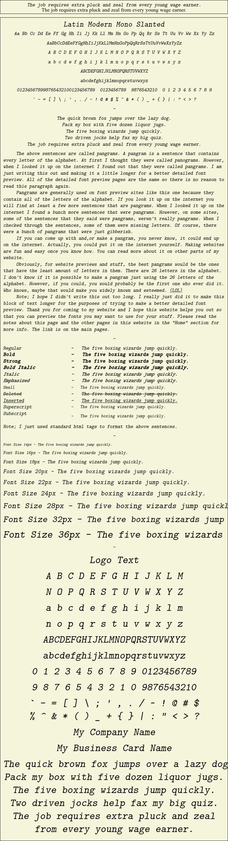 Detailed Picture Preview of The Font - Latin Modern Mono Slanted