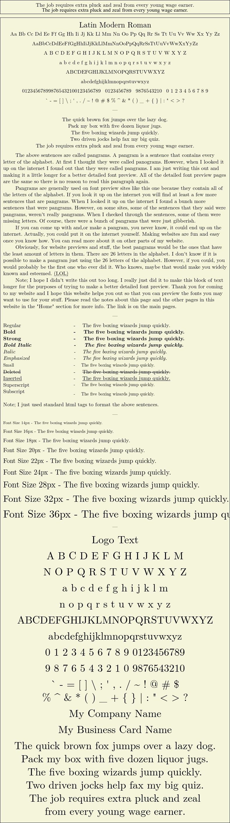 Detailed Picture Preview of The Font - Latin Modern Roman