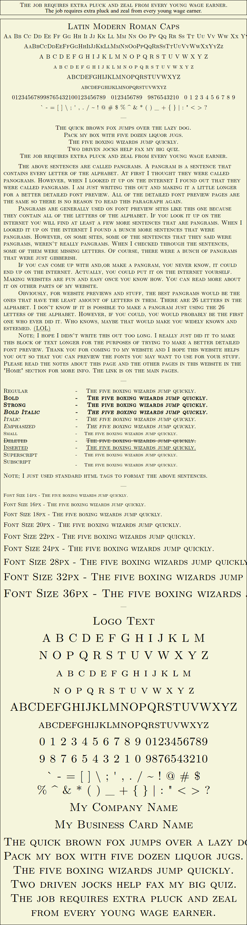 Detailed Picture Preview of The Font - Latin Modern Roman Caps
