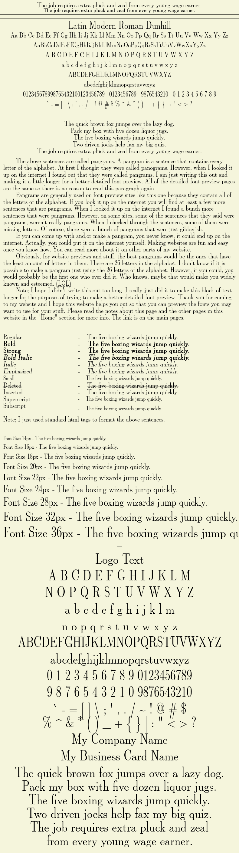 Detailed Picture Preview of The Font - Latin Modern Roman Dunhill