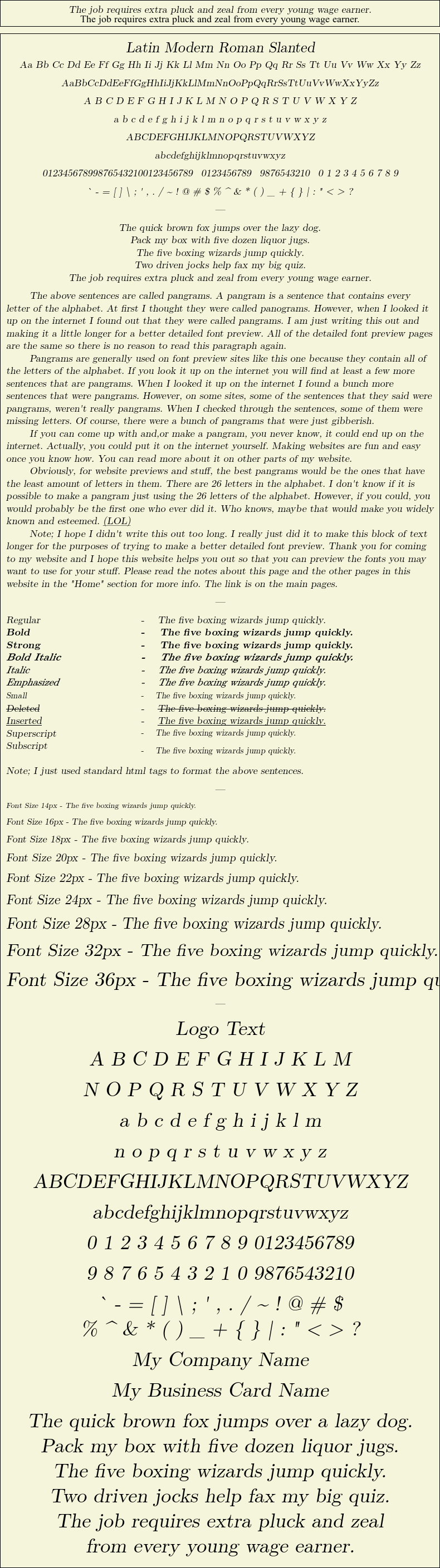 Detailed Picture Preview of The Font - Latin Modern Roman Slanted