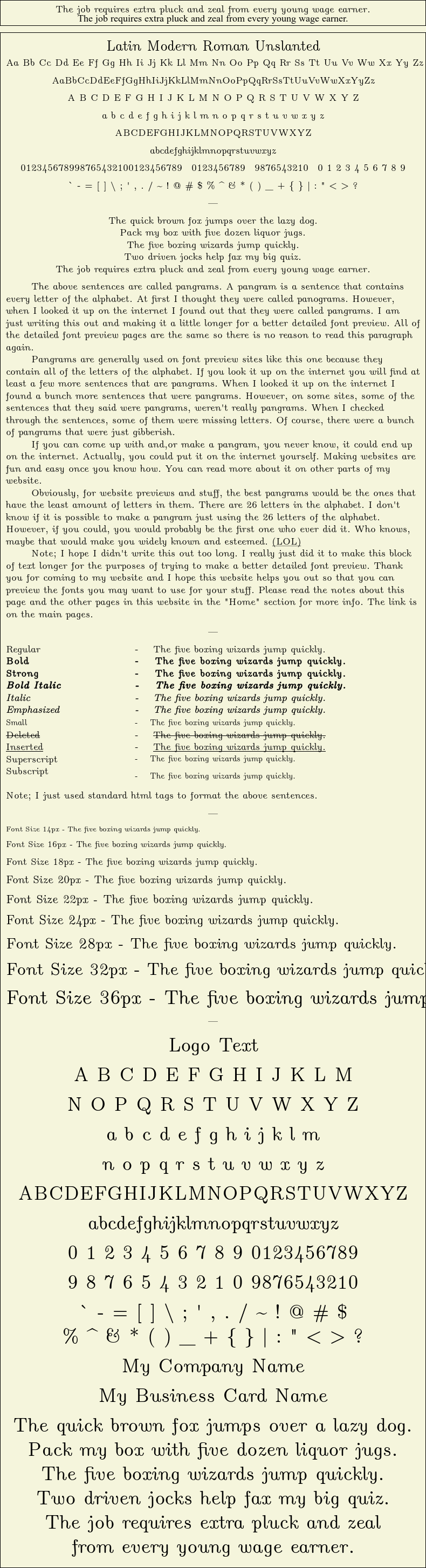 Detailed Picture Preview of The Font - Latin Modern Roman Unslanted