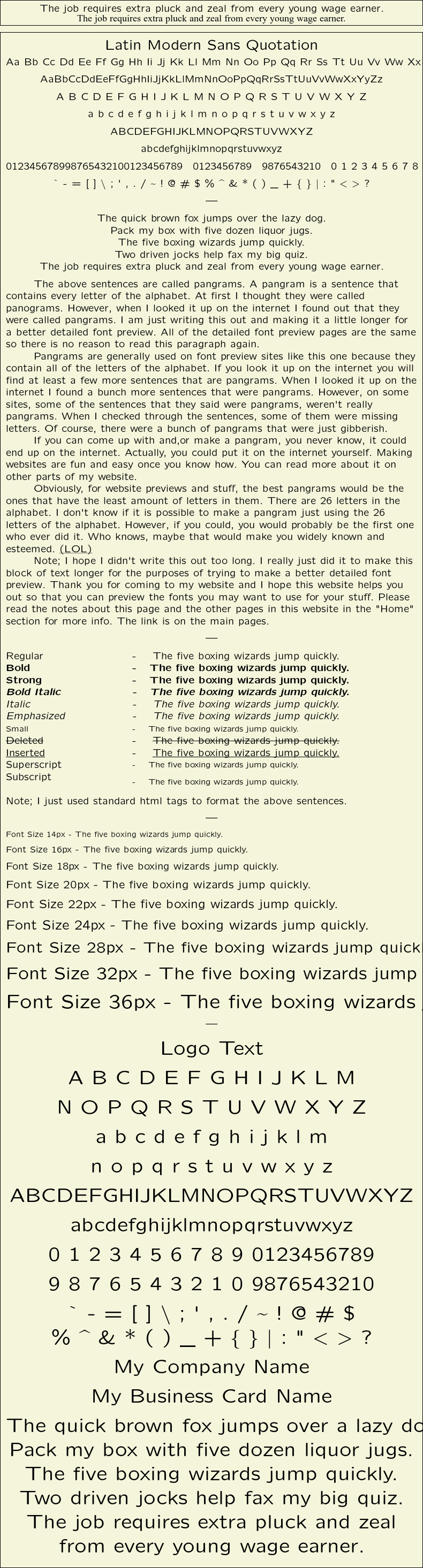 Detailed Picture Preview of The Font - Latin Modern Sans Quotation