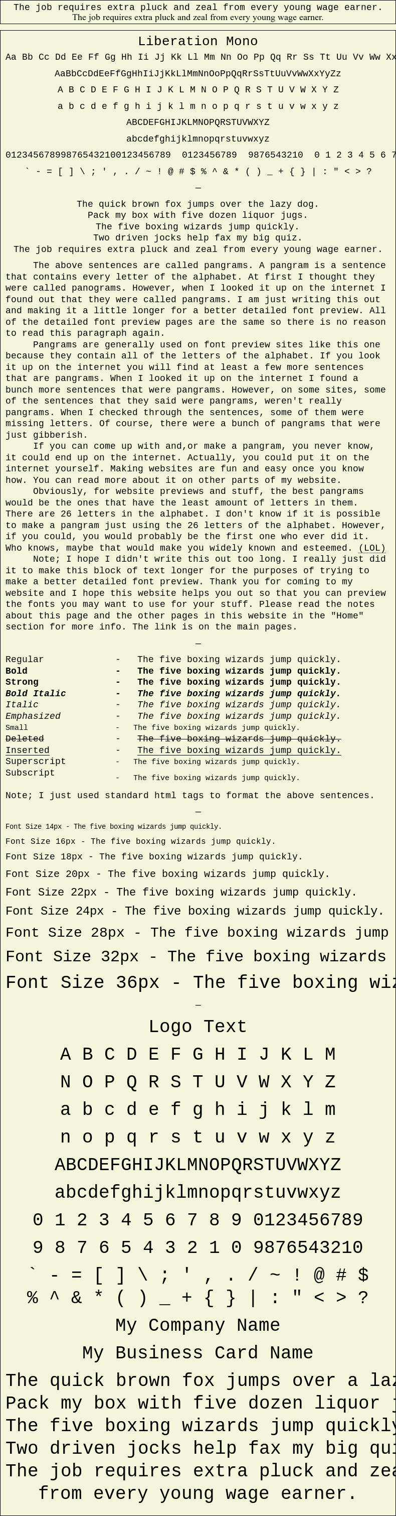 Detailed Picture Preview of The Font - Liberation Mono