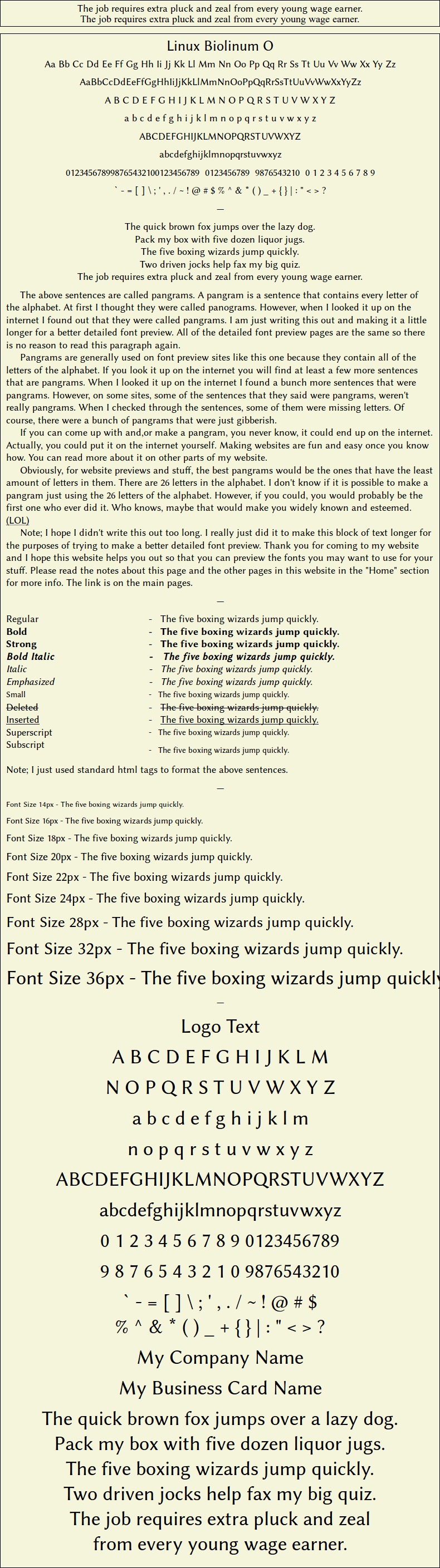 Detailed Picture Preview of The Font - Linux Biolinum O